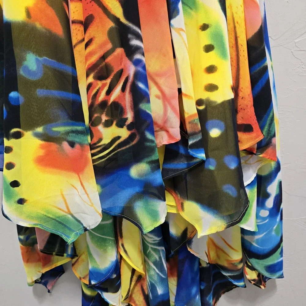 Y2K Fairy Arden B‎ XS Strapless High Low Dress Abstract Print Handkerchief Hem